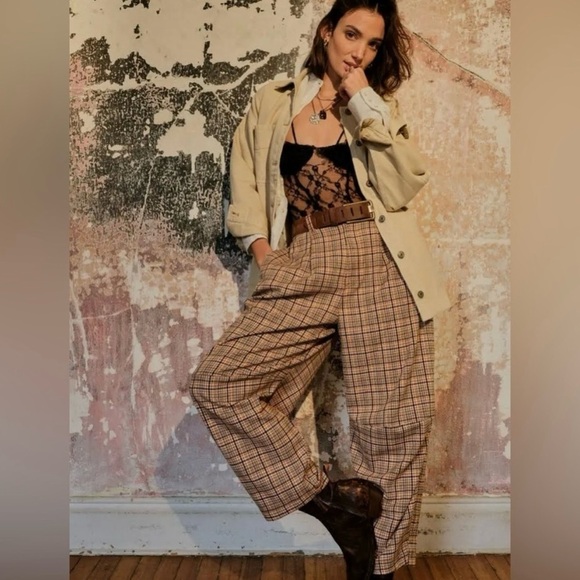 Free People Pants - Free People Turning Point Plaid Baggy Slouchy Pants NWT SZ 10 Academia Boho